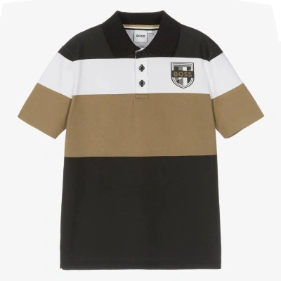 Hugo Boss Boss Teen Boys Black Colourblock Cotton Polo Shirt