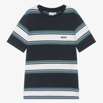 Hugo Boss Boss Teen Boys Blue Cotton Striped T-shirt