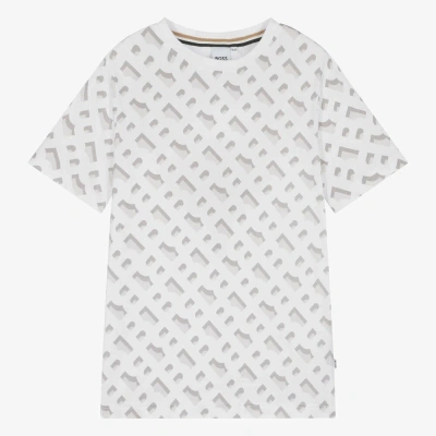 Hugo Boss Boss Teen Boys White Cotton Monogram T-shirt