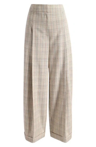 Hugo Boss Boss Telda Plaid Pleated High Waist Pants In Multi