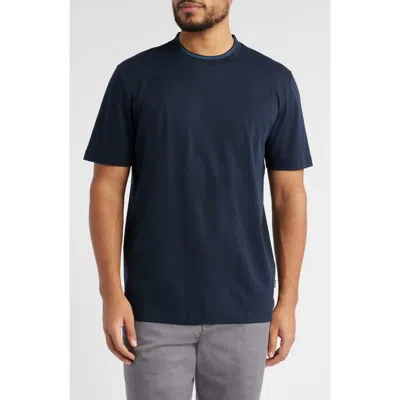 Hugo Boss Boss Tessler Tipped Cotton Crewneck T-shirt In Dark Blue