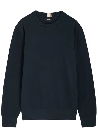 Hugo Boss Boss Soleri Cotton Blend Sweatshirt In Dark Blue
