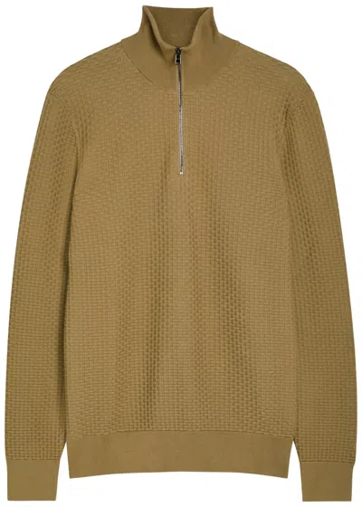 Hugo Boss Boss Quarter-zip Cotton-knit Jumper In Brown