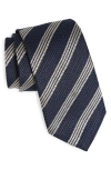 Hugo Boss Boss Textured Stripe Silk & Wool Tie In Blue