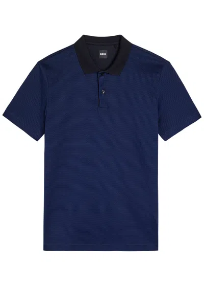 Hugo Boss Boss Textured Woven Polo Shirt In Blue