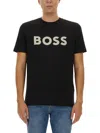 Hugo Boss Cotton-jersey T-shirt With Curved-logo Print In Multi