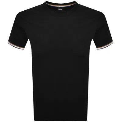 Hugo Boss Cotton-jersey T-shirt With Signature-stripe Cuffs In Dark Blue
