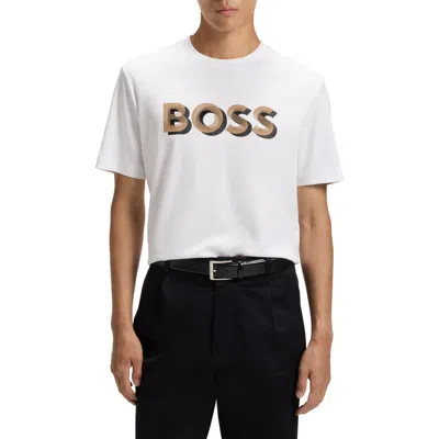 Hugo Boss Logo-artwork T-shirt In Mercerised Cotton In White