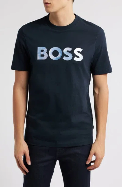 Hugo Boss Boss Thompson Logo Graphic T-shirt In Dark Blue
