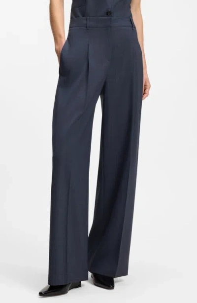 Hugo Boss Boss Tiana Flare Leg Virgin Wool Pants In Blue