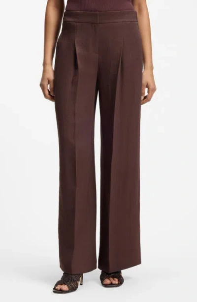 Hugo Boss Boss Tiana Linen Blend Wide Leg Pants In Brown