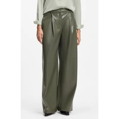 Hugo Boss Boss Tiana Pleated Faux Leather Pants In Green