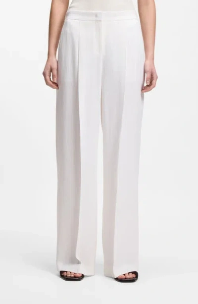 Hugo Boss Boss Tiana Pleated Wide Leg Pants In White