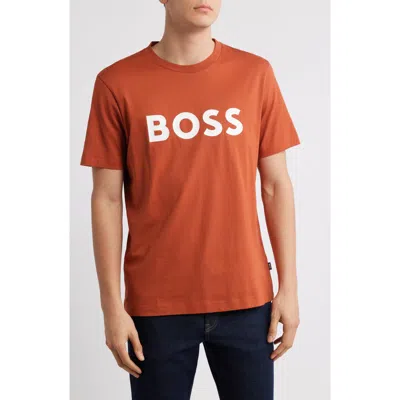Hugo Boss Boss Tiburt 354 Logo Cotton Graphic T-shirt In Dark Orange