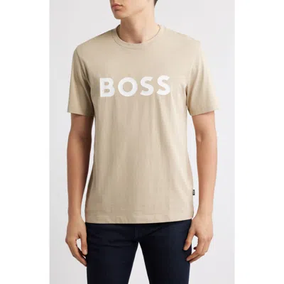 Hugo Boss Boss Tiburt 354 Logo Cotton Graphic T-shirt In Light Beige