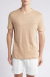 Hugo Boss Tiburt Linen T-shirt In Medium Beige