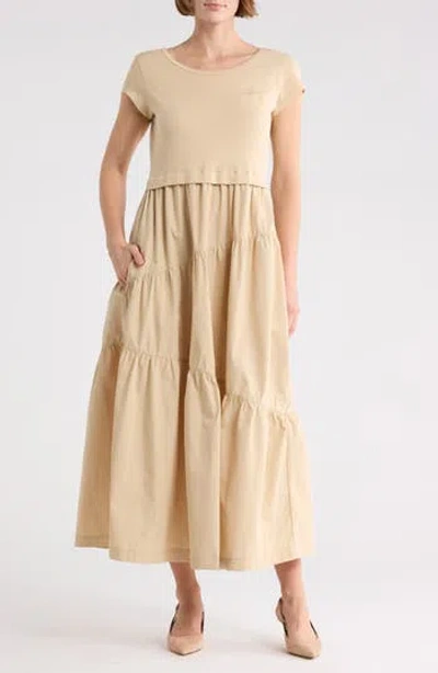Hugo Boss Boss Tiered T-shirt Midi Dress In Brown