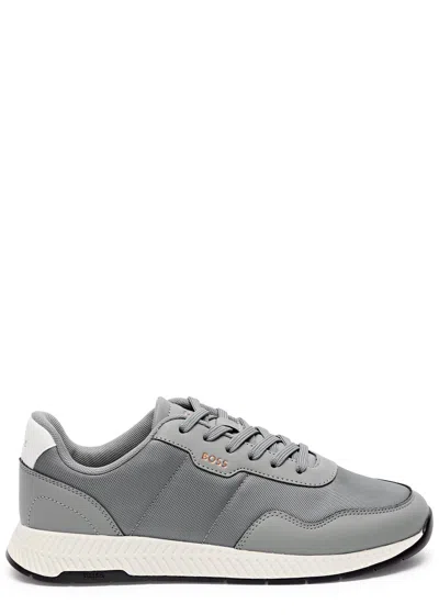 Hugo Boss Boss Titanium Panelled Mesh Trainers In Grey