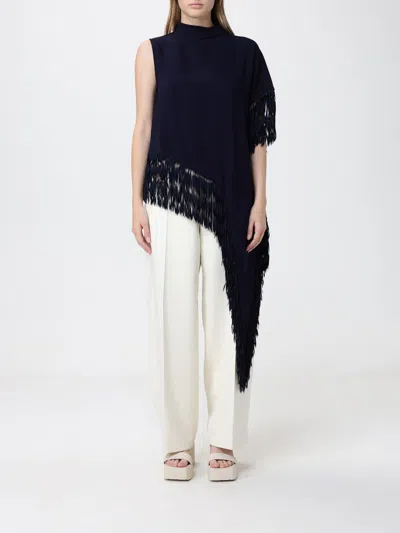 Hugo Boss Fringe-trim Asymmetric Top In Blue