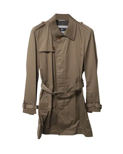 Hugo Boss Boss Trench Coat In Tan Cotton In Brown