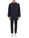 Hugo Boss Boss Classic Button-up Black Trench Coat With Extended Back Hem In Blue