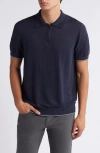 Hugo Boss Boss Trieste Linen Blend Zip Polo In Dark Blue