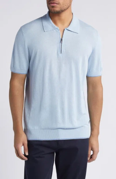 Hugo Boss Boss Trieste Linen Blend Zip Polo In Light Blue