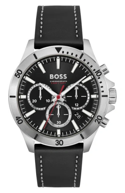HUGO BOSS BOSS TROPER CHRONOGRAPH LEATHER STRAP WATCH, 45MM