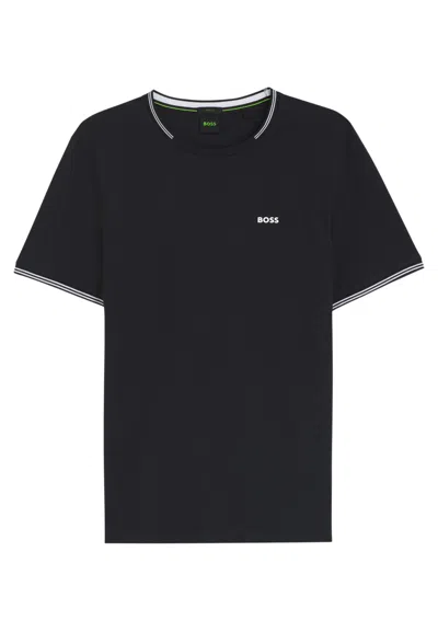Hugo Boss Stretch-cotton Regular-fit T-shirt With Contrast Logo In Dark Blue