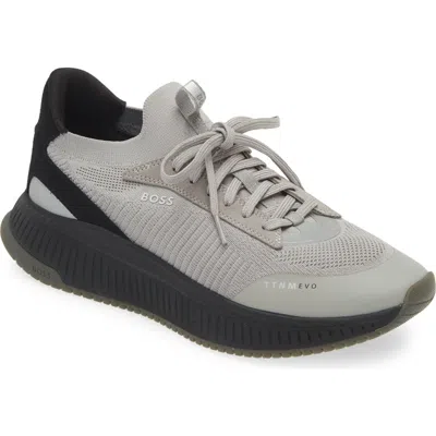 Hugo Boss Boss Ttnm Evo Knit Sneaker In Open Grey
