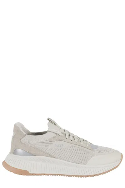 Hugo Boss Boss Ttnm Evo Stretch Fabric Trainers With Almond Toe In Neutrals