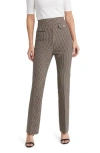 Hugo Boss Boss Tubeka Check Print Straight Leg Pants In Brown