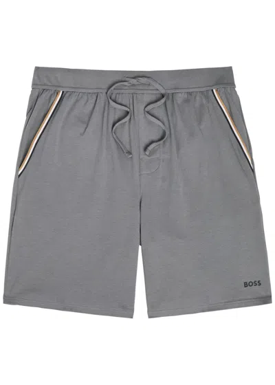 Hugo Boss Boss Unique Logo Stretch-cotton Shorts In Gray