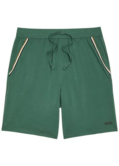 Hugo Boss Boss Unique Logo Stretch-cotton Shorts In Green