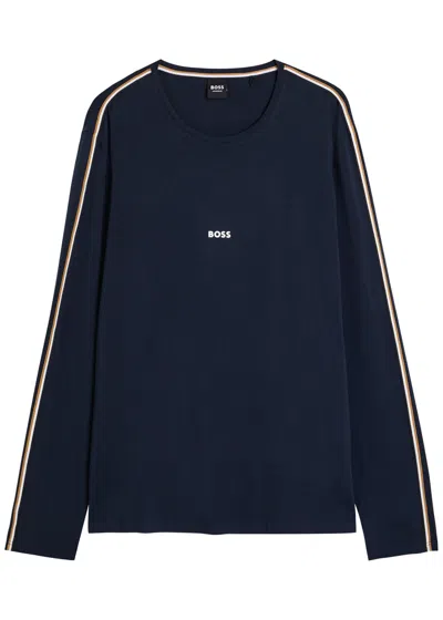 Hugo Boss Boss Unique Logo Stretch-cotton T-shirt In Black