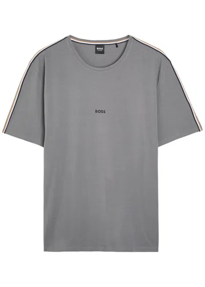 Hugo Boss Boss Unique Logo Stretch-cotton T-shirt In Gray