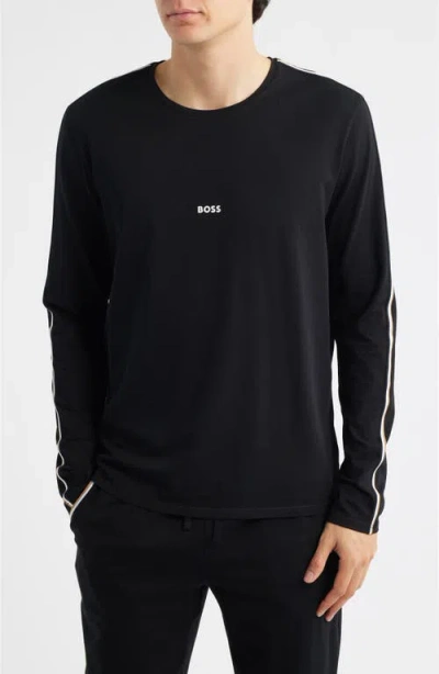 Hugo Boss Boss Unique Long Sleeve Stretch Cotton Pajama T-shirt In Black