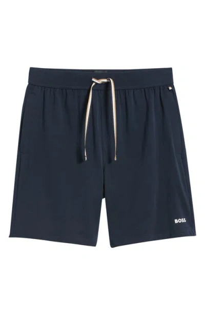 Hugo Boss Unique Mens Stretch-cotton Pyjama Shorts With Logo Print In Dark Blue 403