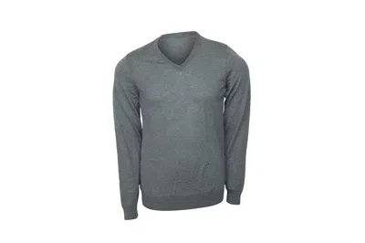 HUGO BOSS BOSS V-NECK SLIM-FIT SWEATER IN GREY WOOL