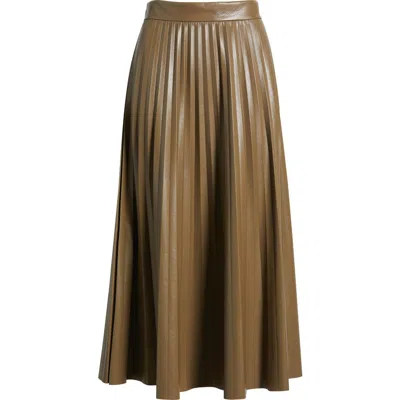 Hugo Boss Boss Vaplita Pleated Faux Leather Midi Skirt In Chocolate