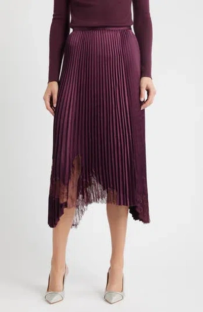 Hugo Boss Boss Velacey Lace Detail Pleated Asymmetric Satin Skirt In Dk Prple