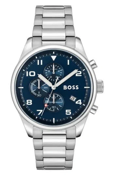 Hugo Boss Boss View Chronograph Bracelet Watch, 44mm In Silver