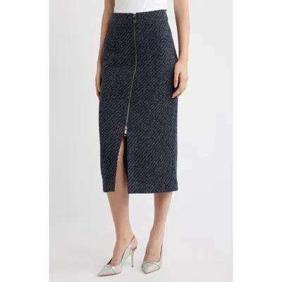 Hugo Boss Boss Villetta Tweed Midi Skirt In Blue