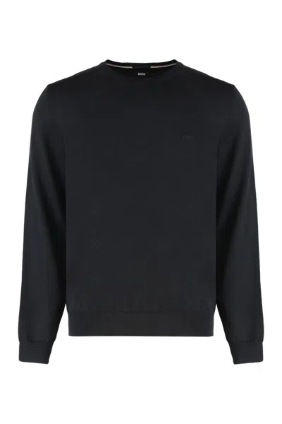 Hugo Boss Boss Virgin Wool Crew-neck Sweater In Black