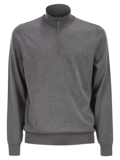 Hugo Boss Boss Men Virgin Wool Jumper With Zip Collar In Gray