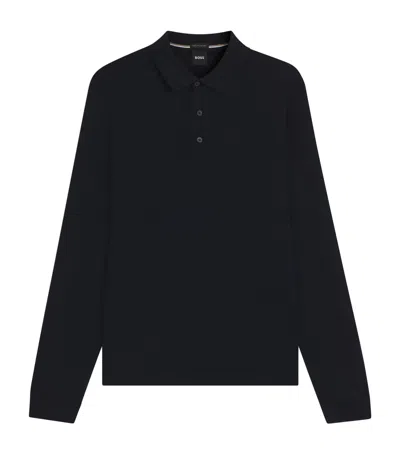Hugo Boss Regular-fit Knit Polo In Merino Wool In Black