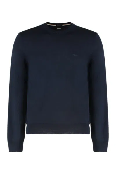 Hugo Boss Boss Virgin Wool Sweater In Blue