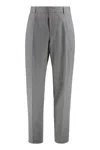 Hugo Boss Slim-fit Trousers In Striped Wool And Linen In Grey