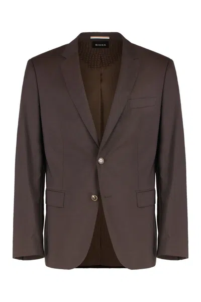 Hugo Boss Boss Virgin Wool Two-pieces Suit In Brown