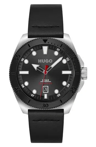 Hugo Boss Boss Visit Leather Strap Watch, 44mm In Black